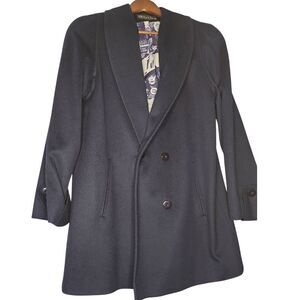 Vintage 1980's Holly Deb Coat Dark Blue‎ Wool Double-Breasted Size Large
